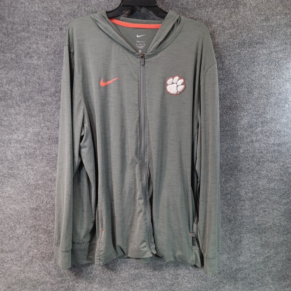 Nike Dri-Fit On Field NCAA Clemson Tigers Full Zip Hooded Sweatshirt Gray XL